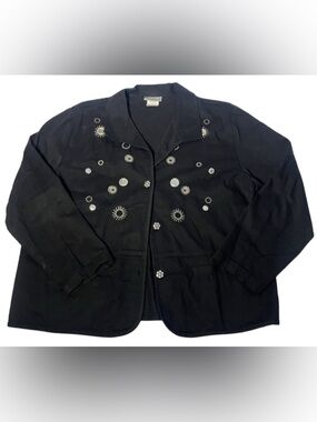 Vtg Saint Germain Paris XL Embroidered Jacket Black Cotton Button Front Made USA